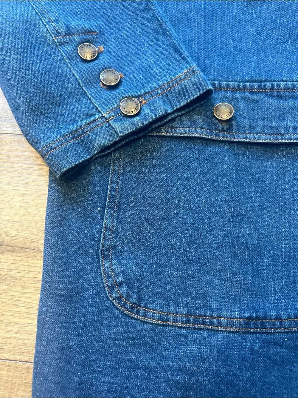 Avec les Filles Medium Blue Denim Relaxed Barn Chore Jacket Corduroy Collar 2X - Picture 4 of 8